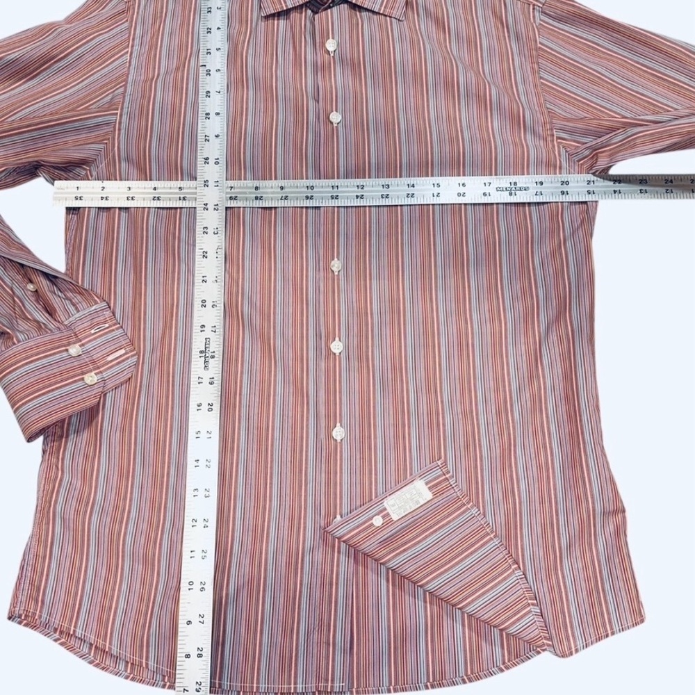 Thomas Pink Mens Shirt Cotton Multicolor Striped Button Up Made in Romania 15.5 - Picture 5 of 7